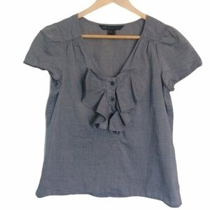 MARC Marc Jacobs Y2K Blue Chambray Ruffle Jabot Cap-Sleeve Blouse Top
